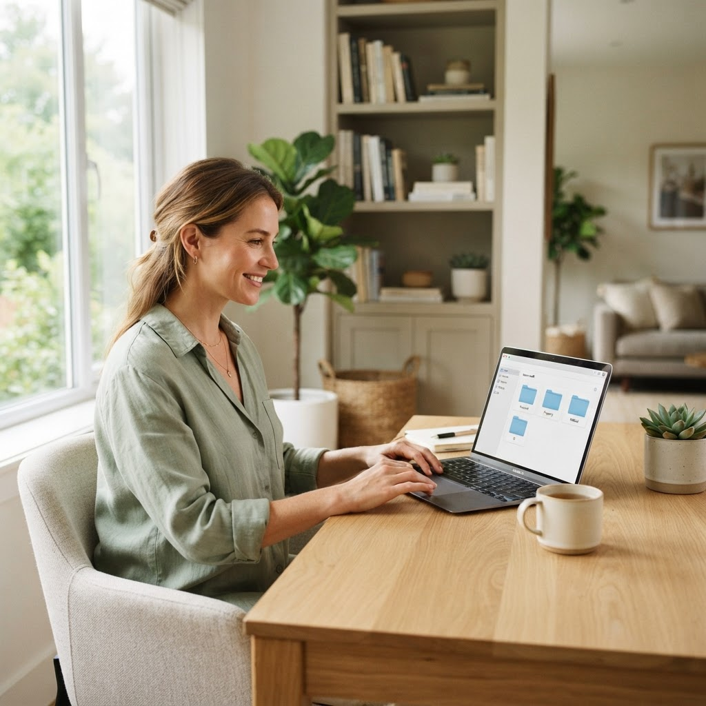 Person relaxed at home, confident their docs are safe